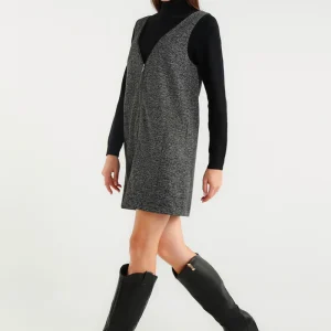 Abito smanicato in tessuto tweed grigio mélange