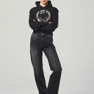 Jeans Wide Leg Nero a Vita Regolare