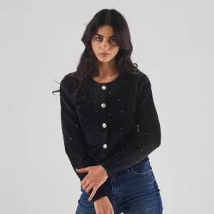 Cardigan in Eco Pelliccia con Dettagli Applicati