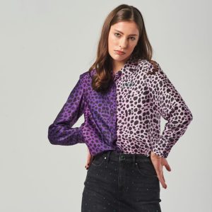 Camicia in Seta Viscosa con Stampa Animalier